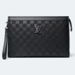 Louis Vuitton Damier Noir Artificial Leather Hand Clutch 8150-05 Black