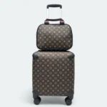 Fashion Quilted Travel Trolley Set Lightweight Cabin Trolley + Hand Bag Brown
