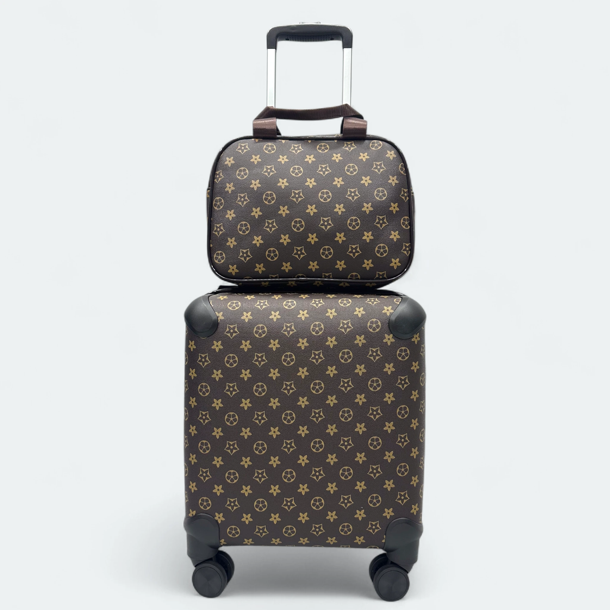 IMG_0174.HEIC Fashion Quilted Travel Trolley Set Lightweight Cabin Trolley + Hand Bag Brown - Image 1