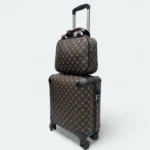 Fashion Quilted Travel Trolley Set Lightweight Cabin Trolley + Hand Bag Brown - Image 2
