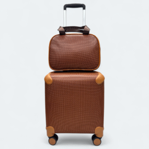 Luxury Brown Textured Luggage  Combo - Cabin Trolley + Hand Bag