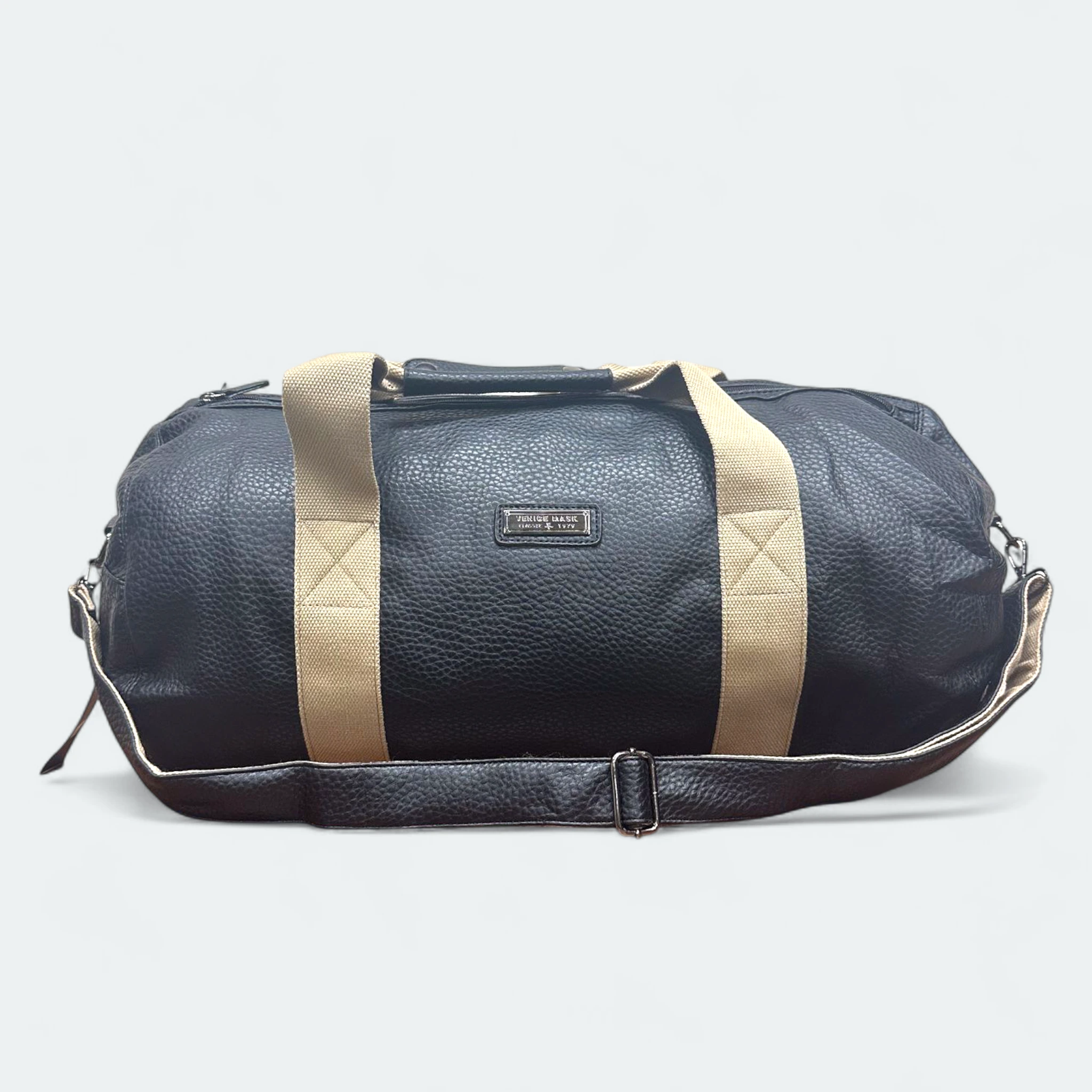IMG_2265.HEIC (2) Large Black Round Artificial Leather Duffle Bag – Weekend & Travel Use AT 050106 Black - Image 1