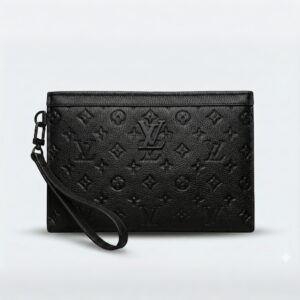 LV Monogram Artificial Leather Hand Bag 8150-8 Black Embosed
