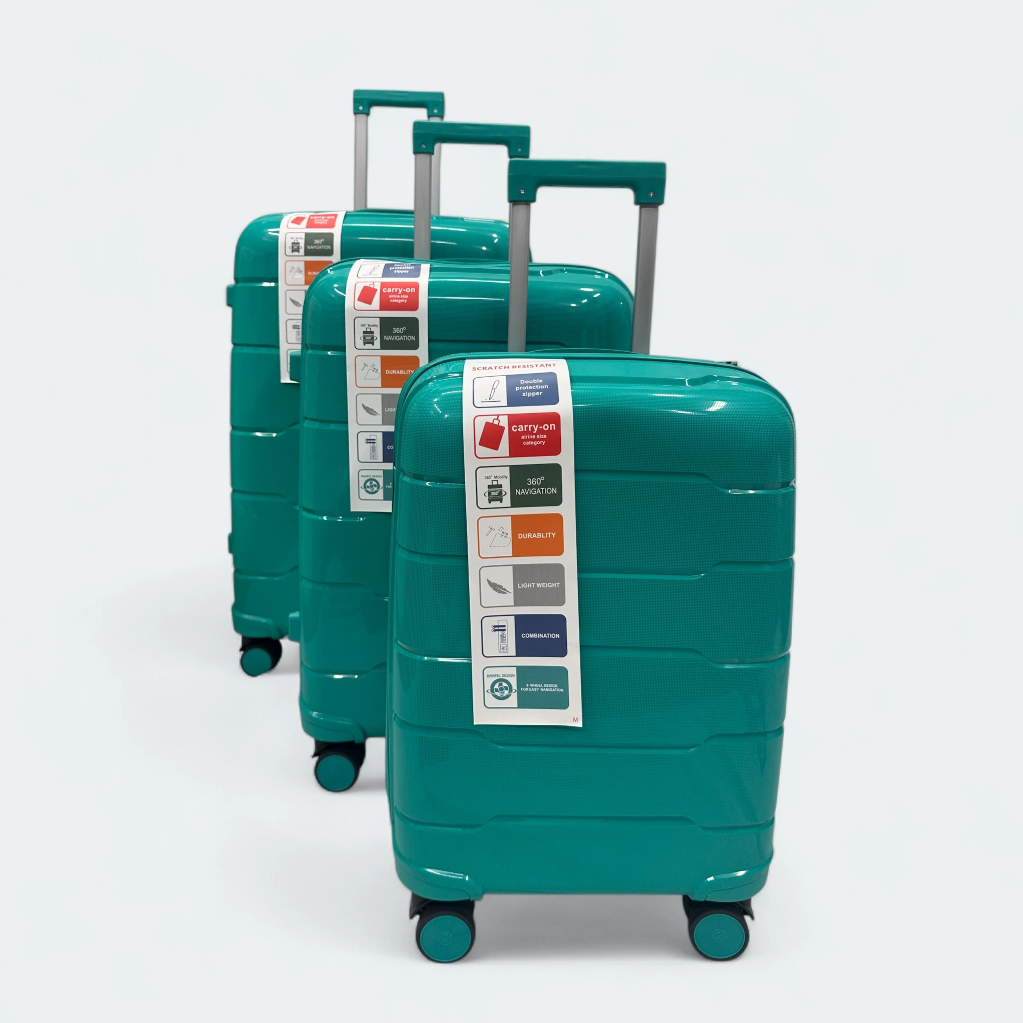 IMG_9729 Lightweight Premium Quality PP Luggage Spinner Wheels M6910 Teal Green - Image 1