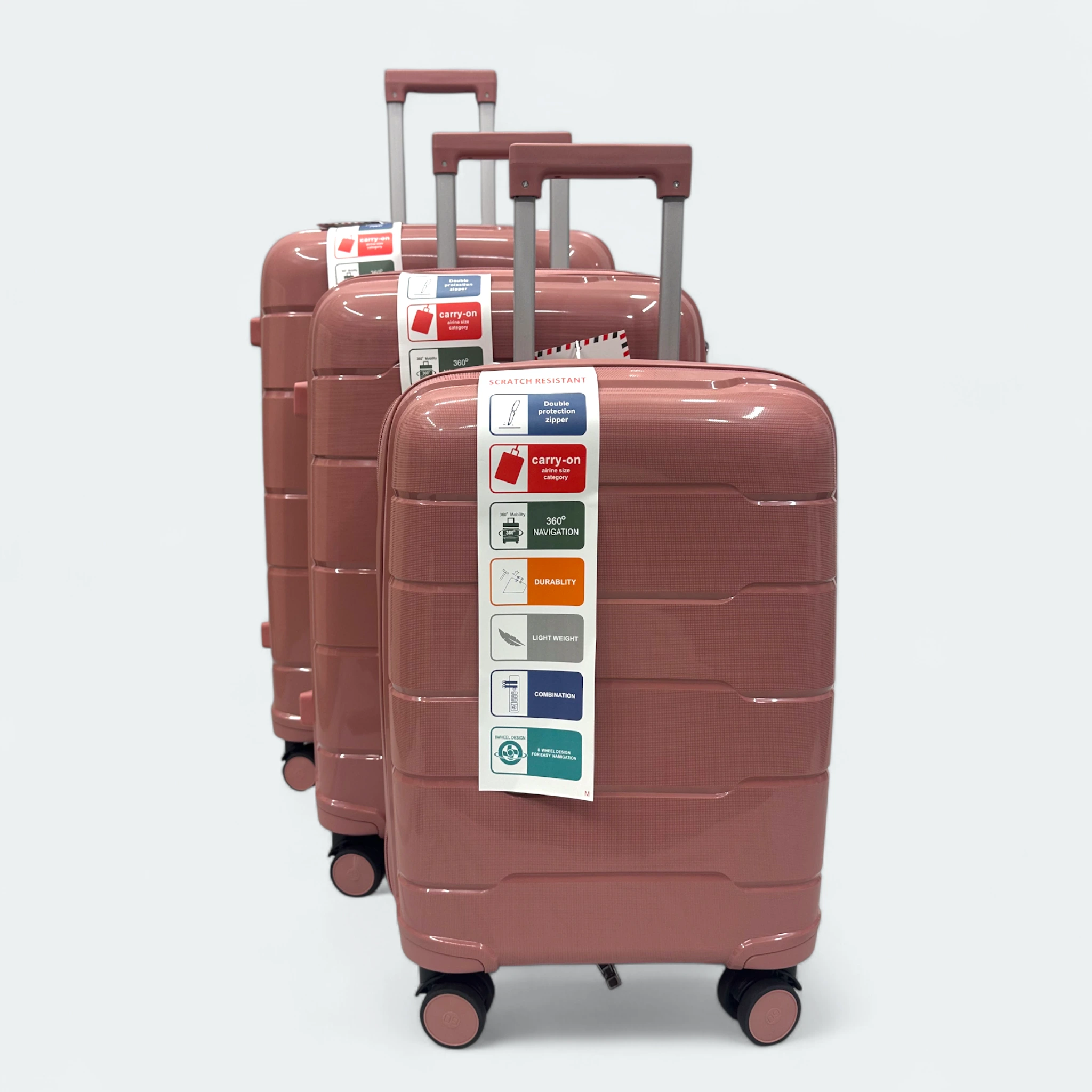 IMG_9739 Lightweight Premium Quality PP Luggage Spinner Wheels M6910 Rose Pink - Image 1