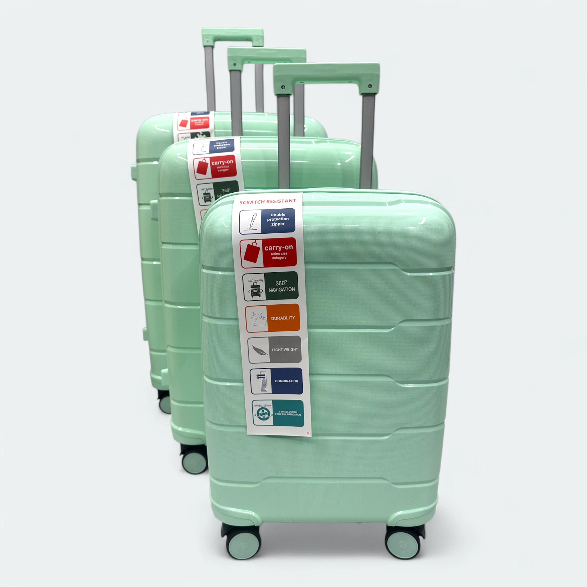IMG_9768 Lightweight Premium Quality PP Luggage Spinner Wheels M6910 Mint Green - Image 1