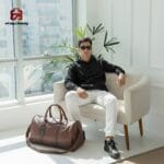Durable Artificial Leather Duffle Bag for Solo Travel 170621 Chocolate