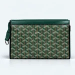 Goyard Conti Goyardine Pouch – Green Monogram Luxury Clutch Bag with PU Leather Trim 96133