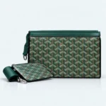 Goyard Conti Goyardine Pouch – Green Monogram Luxury Clutch Bag with PU Leather Trim 96133 - Image 2