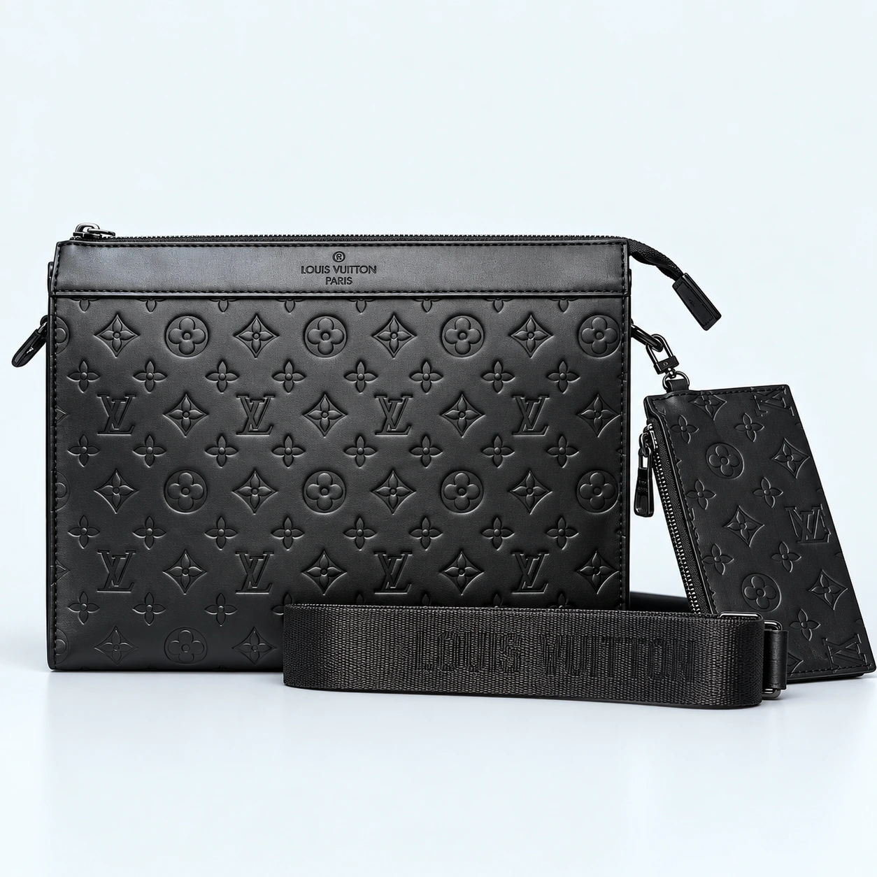 ChatGPT Image Sep 18, 2026, 11_33_18 AM Louis Vuitton Trio Messenger Monogram Macassar – Luxury 3-in-1 Crossbody Shoulder Bag LV BLack Embosed 2213 - Image 1