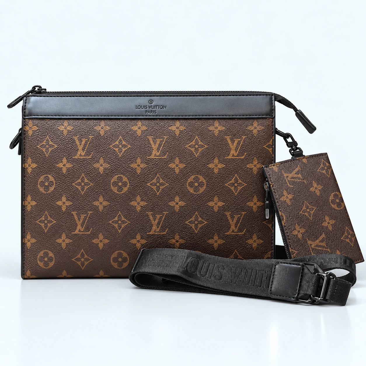 ChatGPT Image Sep 18, 2026, 11_33_26 AM Louis Vuitton Trio Messenger Monogram Macassar – Luxury 3-in-1 Crossbody Shoulder Bag Brown 2213 - Image 1