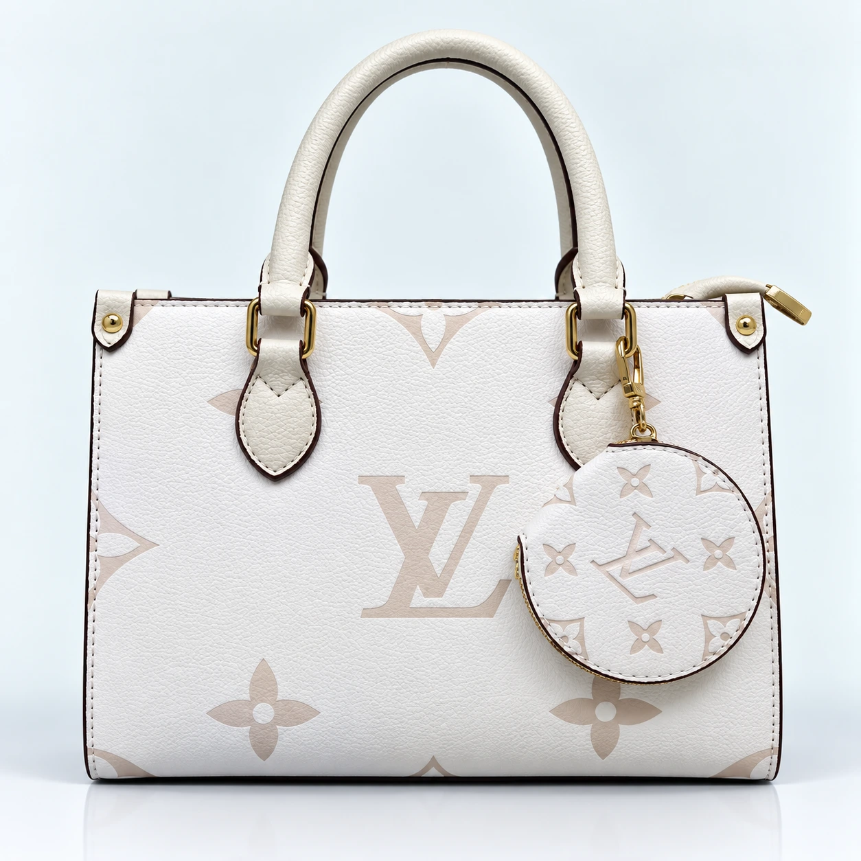 ChatGPT Image Sep 23, 2026, 07_53_16 PM Louis Vuitton OnTheGo PM 32617 Monogram Tote Bag – White with Round Coin Purse - Image 1