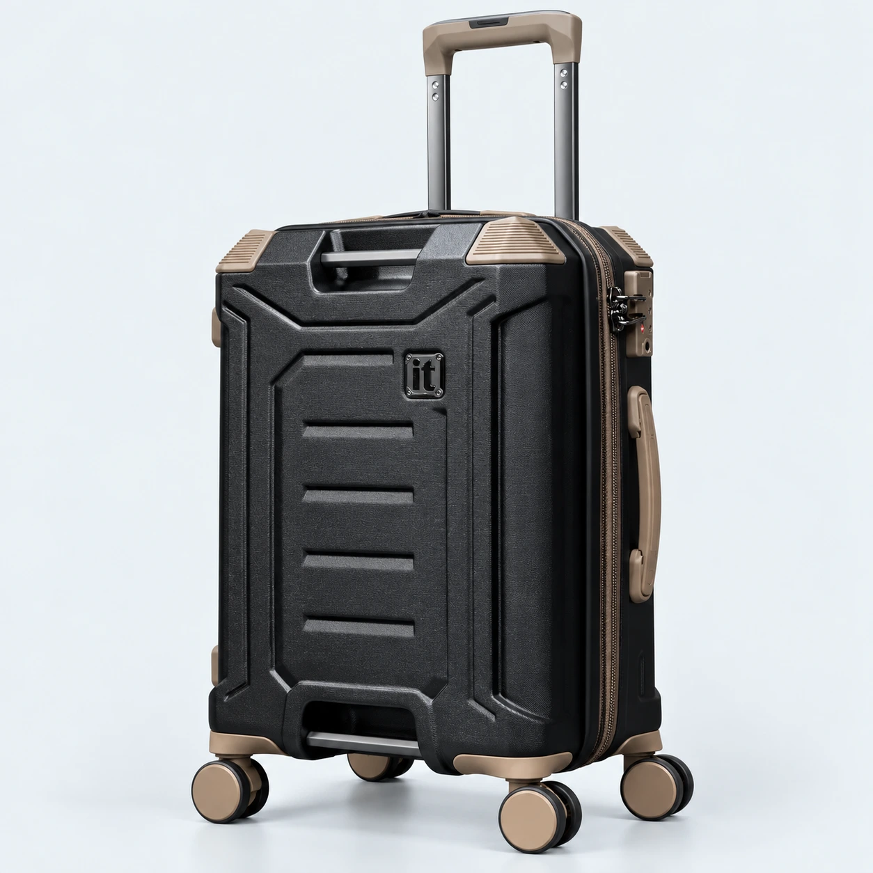 Charcoal Geometric Carry-On Suitcase IT Brand Premium Hard Shell Trolley Luggage with TSA Lock & 360° Spinner Wheels Black - Image 1