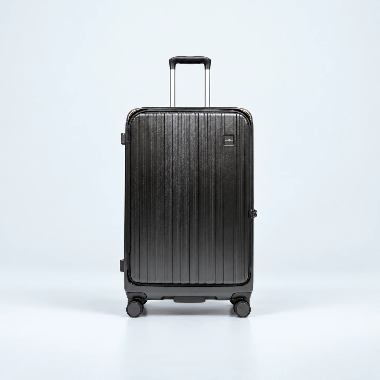Charcoal Ribbed SMARTPOLO Suitcase Smart Polo Premium Black Hard Shell Luggage Trolley Bag with TSA Lock 91882 - Image 1