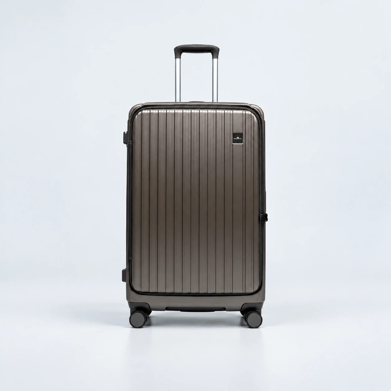 Metallic Gray Ribbed Suitcase on Studio White Smart Polo Premium Grey Hard Shell Luggage Trolley Bag with TSA Lock 91882 - Image 1
