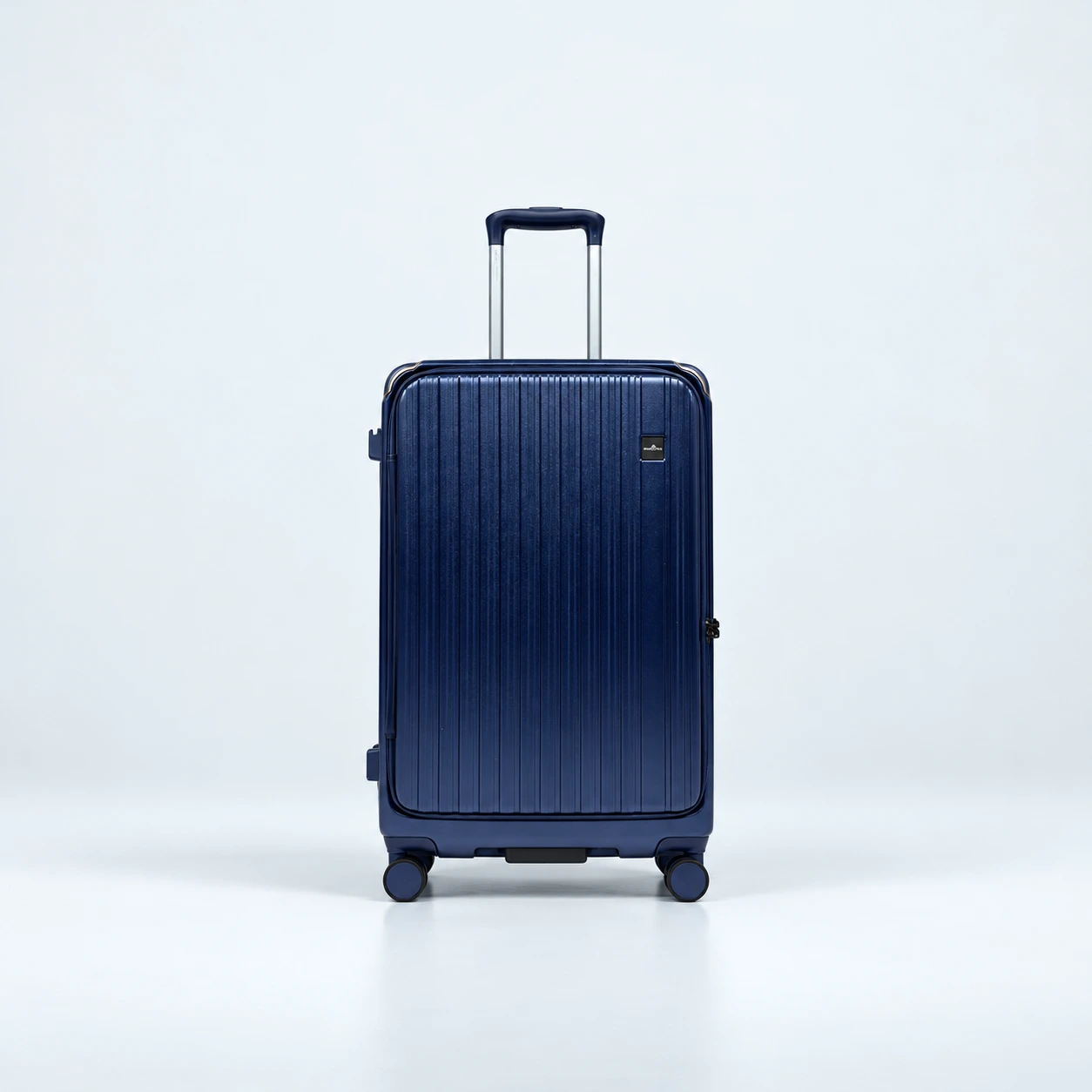 Navy Blue Ribbed Spinner Suitcase Smart Polo Premium Blue Hard Shell Luggage Trolley Bag with TSA Lock 91882 - Image 1