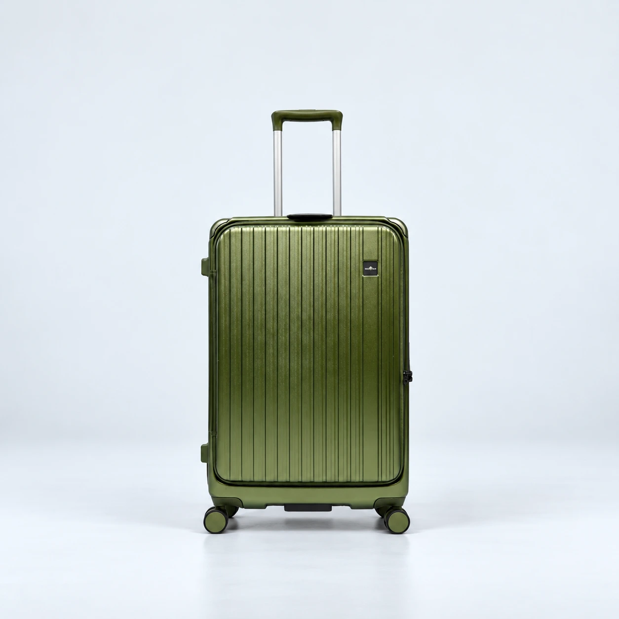 Olive Green Ribbed Carry-On Suitcase Smart Polo Premium Green Hard Shell Luggage Trolley Bag with TSA Lock 91882 - Image 1