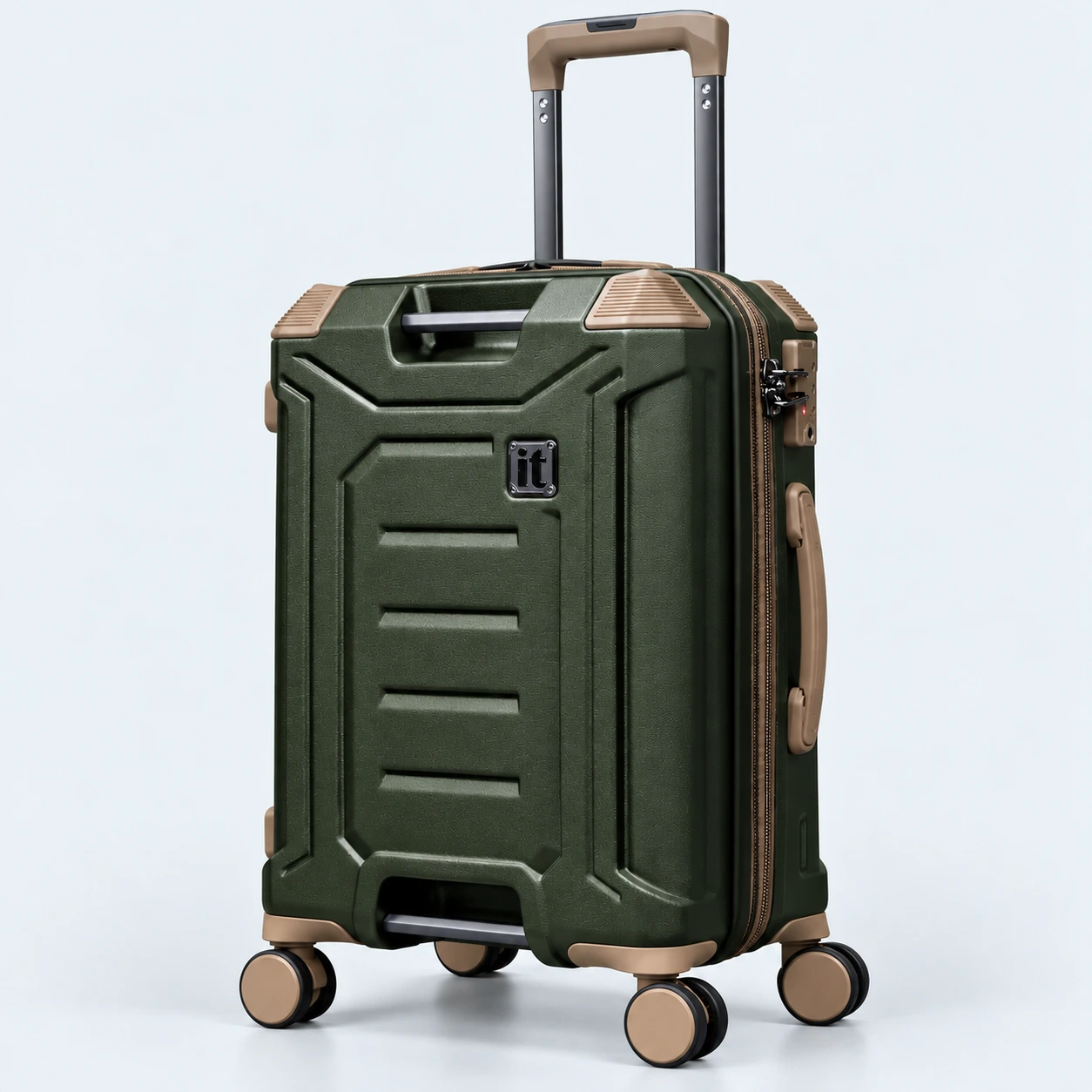 Rugged Olive Green Spinner Suitcase IT Brand Premium Hard Shell Trolley Luggage with TSA Lock & 360° Spinner Wheels Green - Image 1